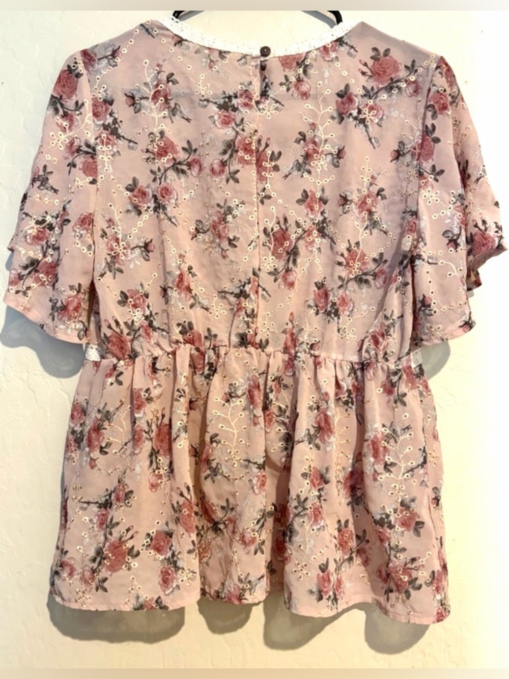 Kindred Floral Lace Blouse Medium Boho Cottagecore Sheer Embroidered Pink Top-M - Picture 3 of 5